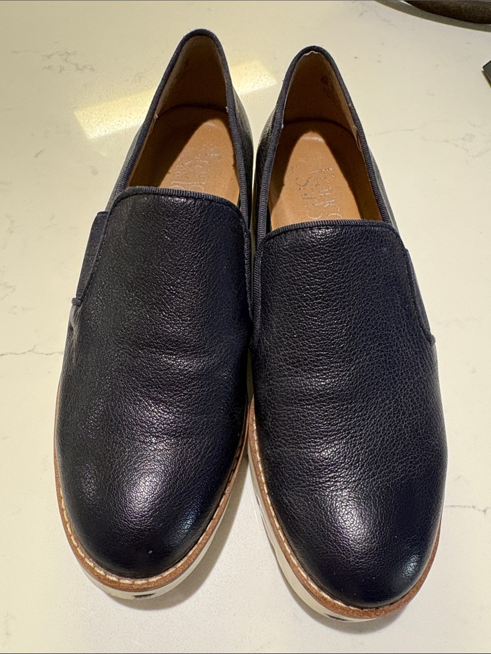Franco Sarto Navy Leather Slip-On Loafers